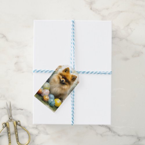 Pomeranian Dog with Easter Eggs Holiday  Gift Tags