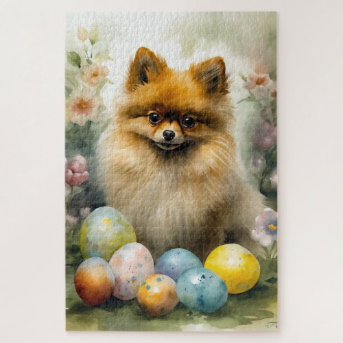 Pomeranian Dog with Easter Eggs Holiday  Jigsaw Puzzle