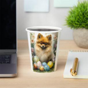 Pomeranian Dog with Easter Eggs Holiday  Paper Cups