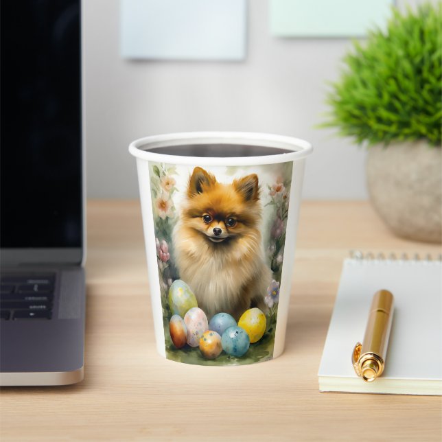 Pomeranian Dog with Easter Eggs Holiday  Paper Cups (Insitu)