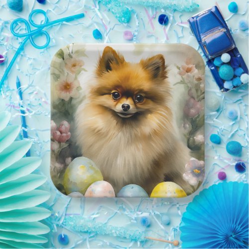 Pomeranian Dog with Easter Eggs Holiday  Paper Plates