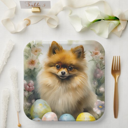 Pomeranian Dog with Easter Eggs Holiday  Paper Plates