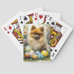 Pomeranian Dog with Easter Eggs Holiday  Poker Cards