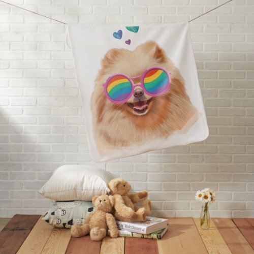 Pomeranian Dog with Hearts Valentines Day Baby Blanket
