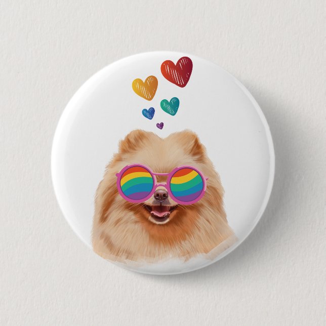 Pomeranian Dog with Hearts Valentine's Day Button (Front)