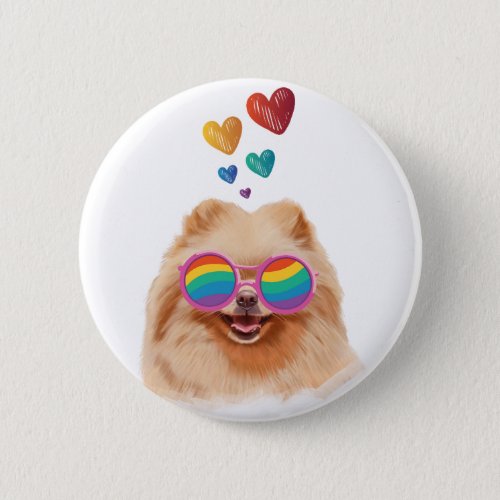 Pomeranian Dog with Hearts Valentines Day Button