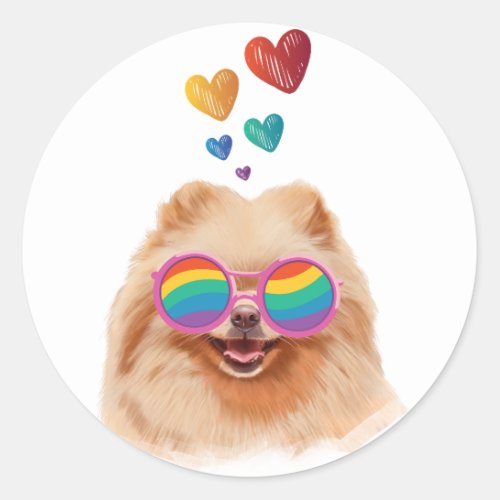 Pomeranian Dog with Hearts Valentines Day  Classic Round Sticker
