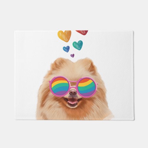 Pomeranian Dog with Hearts Valentines Day Doormat