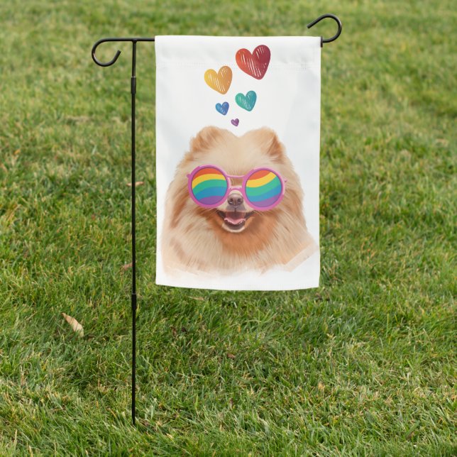Pomeranian Dog with Hearts Valentine's Day Garden Flag (In SItu)