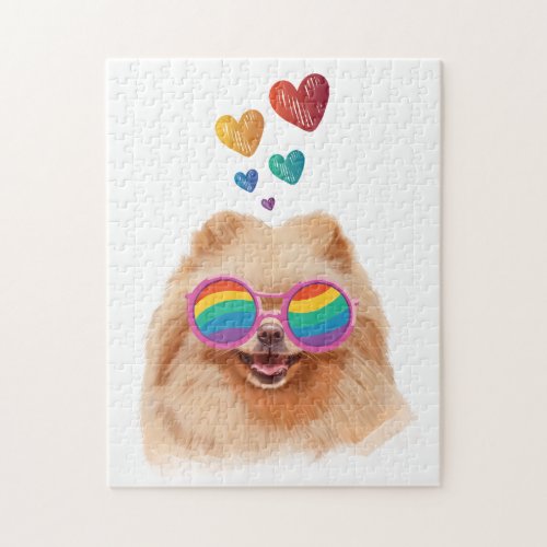 Pomeranian Dog with Hearts Valentines Day Jigsaw Puzzle