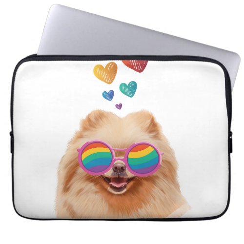 Pomeranian Dog with Hearts Valentines Day Laptop Sleeve