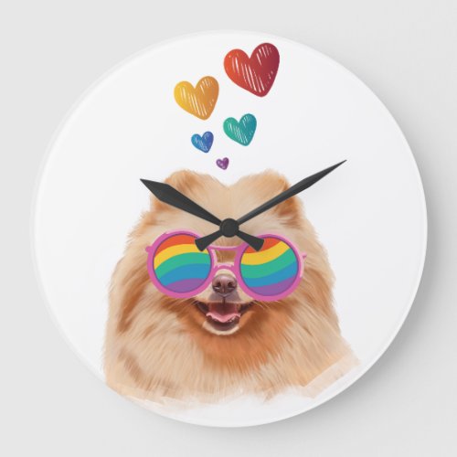 Pomeranian Dog with Hearts Valentines Day Large Clock