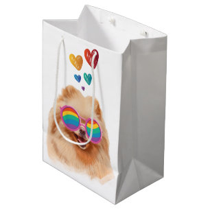 Pomeranian Dog with Hearts Valentine's Day Medium Gift Bag
