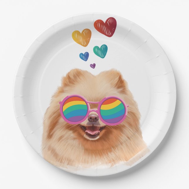 Pomeranian Dog with Hearts Valentine's Day Paper Plates (Front)