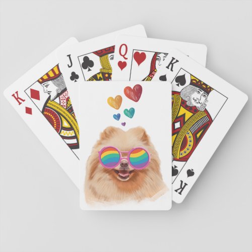 Pomeranian Dog with Hearts Valentines Day Playing Cards
