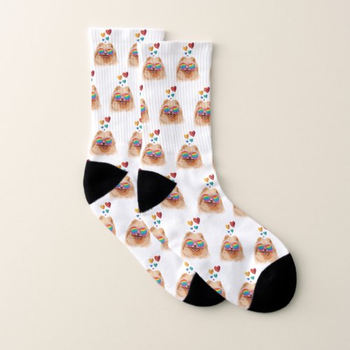 Pomeranian Dog with Hearts Valentines Day Socks