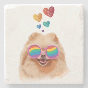 Pomeranian Dog with Hearts Valentine's Day Stone Coaster