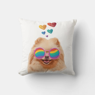 Pomeranian Dog with Hearts Valentine's Day Throw Pillow