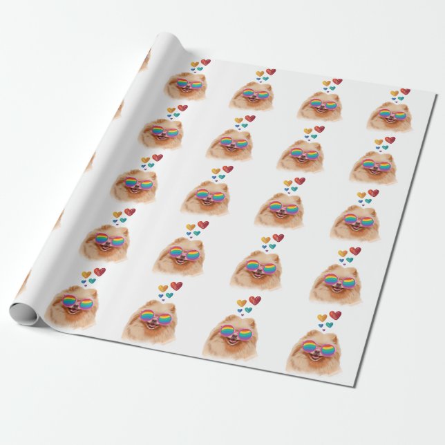 Pomeranian Dog with Hearts Valentine's Day  Wrapping Paper (Unrolled)