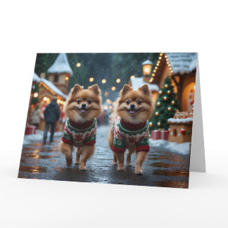Pomeranian Dogs Christmas Snow Holiday  Card