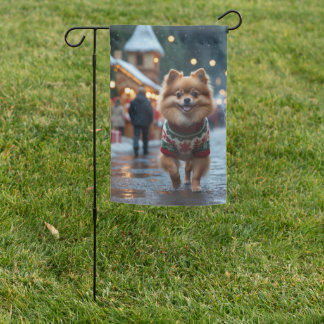 Pomeranian Dogs Christmas Snow Holiday  Garden Flag