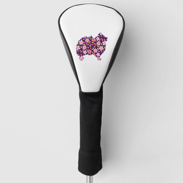 Pomeranian Dogs Flower Pattern Pomeranians Lover Golf Head Cover (Front)