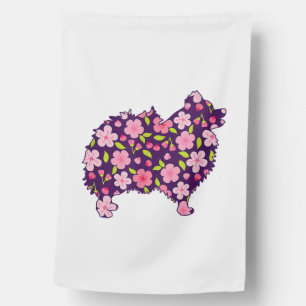 Pomeranian Dogs Flower Pattern Pomeranians Lover House Flag
