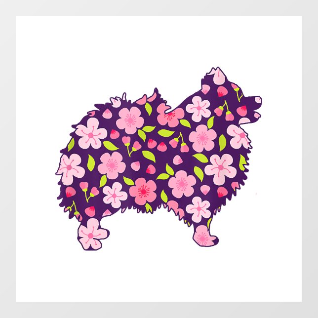 Pomeranian Dogs Flower Pattern Pomeranians Lover Wall Decal (Front)