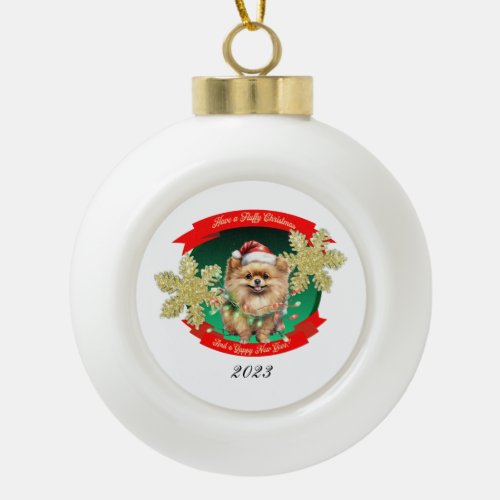 Pomeranian Dogs Holiday Glow Ceramic Ball Christmas Ornament
