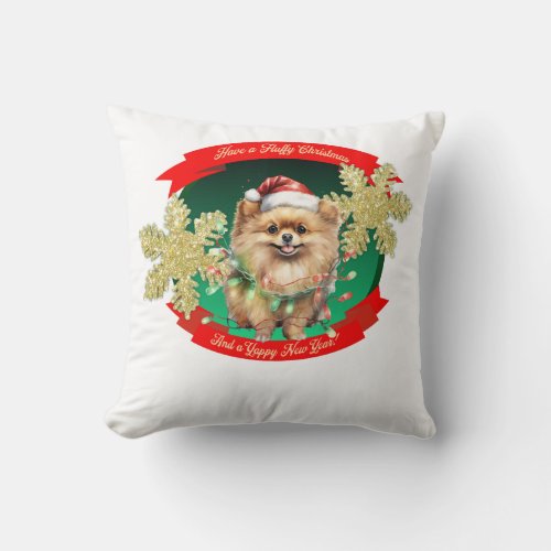 Pomeranian Dogs Holiday Glow Throw Pillow