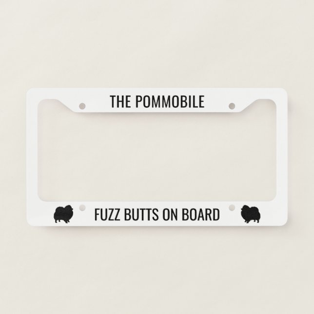 Pomeranian Dogs Pommobile Fuzz Butts on Board License Plate Frame (Front)