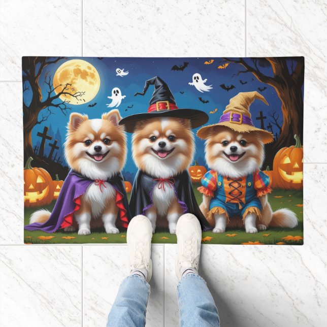 Pomeranian Dogs Pumpkin Halloween Funny  Doormat (Indoor)
