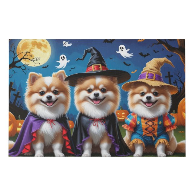 Pomeranian Dogs Pumpkin Halloween Funny  Faux Canvas Print (Front)