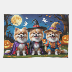 Pomeranian Dogs Pumpkin Halloween Funny Kitchen Towel