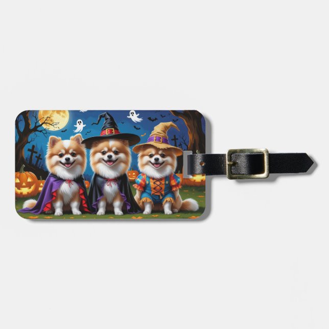 Pomeranian Dogs Pumpkin Halloween Funny  Luggage Tag (Front Horizontal)