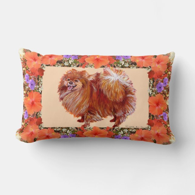 Pomeranian Floral Lumbar Pillow (Front)