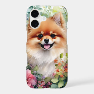 Pomeranian Floral Watercolor Portrait iPhone 17 Case