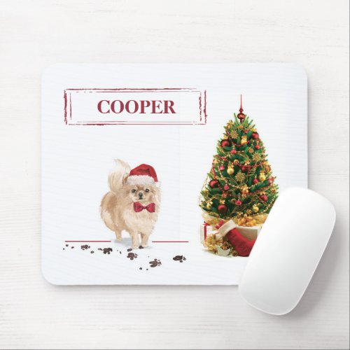 Pomeranian Funny Christmas Dog with Tree Mouse Pad