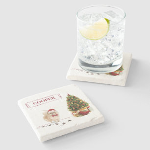 Pomeranian Funny Christmas Dog with Tree Stone Coaster