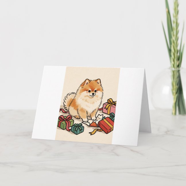 Pomeranian Gift Ribbon Unwrap Greeting Card