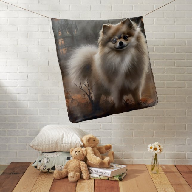 Pomeranian Halloween Scary Baby Blanket (In Situ)