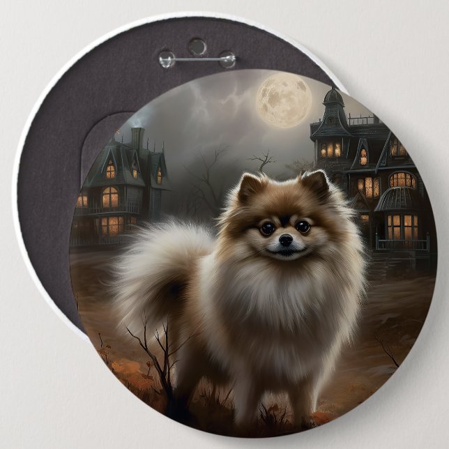Pomeranian Halloween Scary Button (Front & Back)