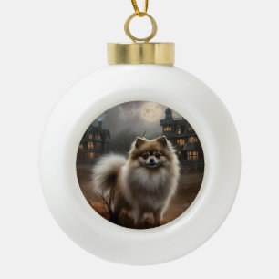 Pomeranian Halloween Scary Ceramic Ball Christmas Ornament