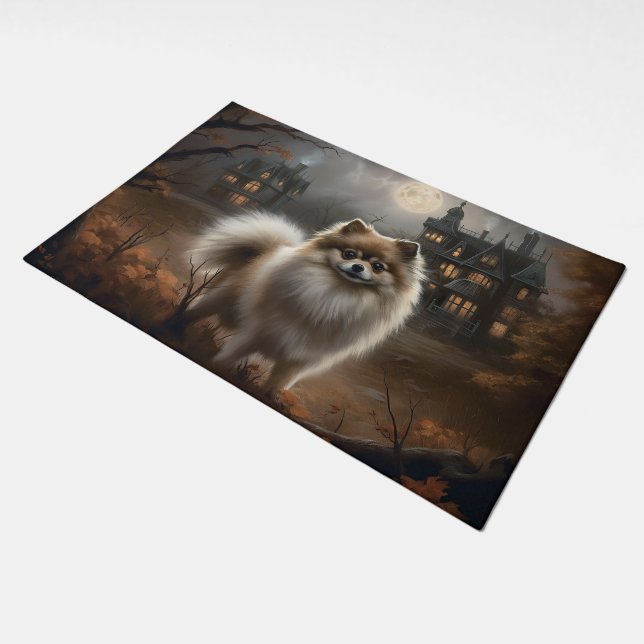 Pomeranian Halloween Scary Doormat (Angled)