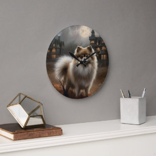 Pomeranian Halloween Scary Large Clock