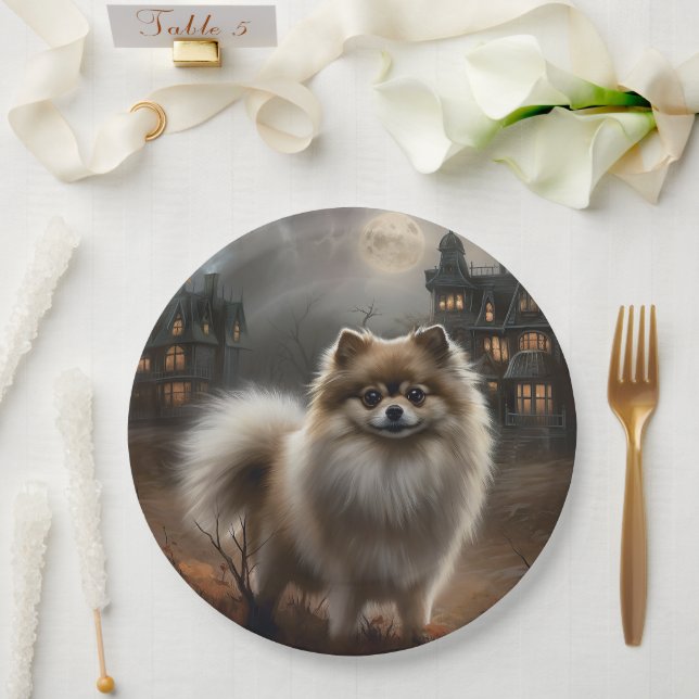 Pomeranian Halloween Scary Paper Plates (Wedding)