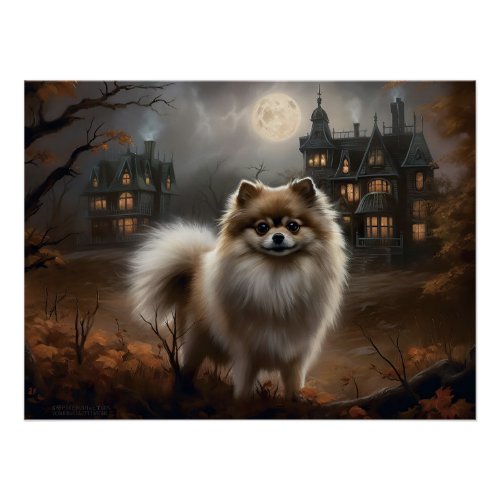 Pomeranian Halloween Scary Poster