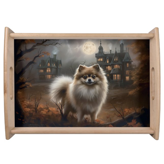 Pomeranian Halloween Scary Serving Tray (Front)