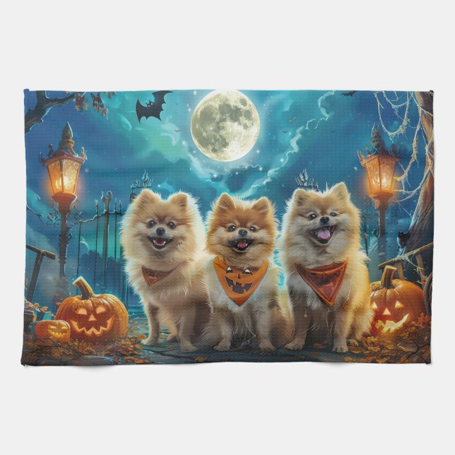 Pomeranian Halloween Spooky Kitchen Towel (Horizontal)