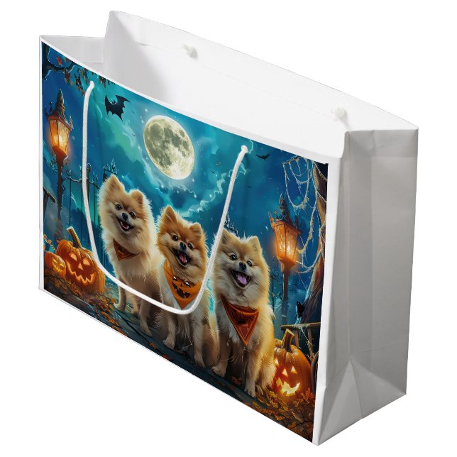 Pomeranian Halloween Spooky Large Gift Bag (Front Angled)